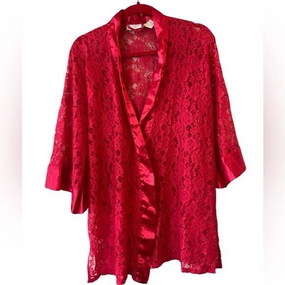 Vintage Victoria’s Secret Gold Label Red Lace Satin Robe - Picture 9 of 11